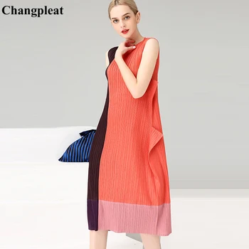 Changpleat summer 2019 new Women irregular dress Miyak Pleated Fashion O-neck Color block Slim Big elastic Female dresses Tide
Changpleat summer 2019 new Women irregular dress Miyak Pleated Fashion O-neck Color block Slim Big elastic Female dresses Tide