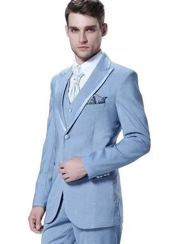 Top Selling custom made Sky Blue Ball Gowns Men's 3 Pieces two button Fit Groom Men's Slim Fit Suit ( jacket+Pants+vest+tie) 
Top Selling custom made Sky Blue Ball Gowns Men's 3 Pieces two button Fit Groom Men's Slim Fit Suit ( jacket+Pants+vest+tie)
