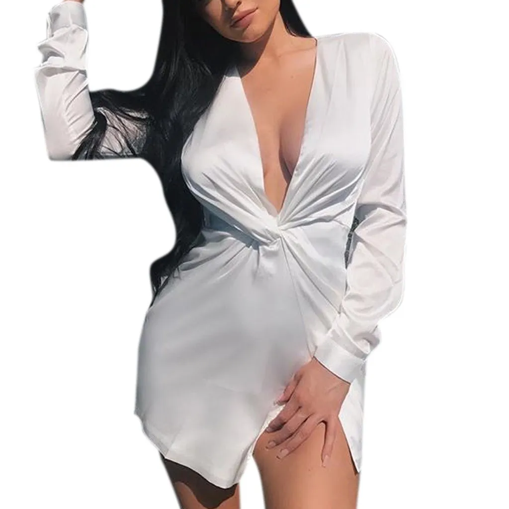 Sexy V-Neck Bodycon Party Dress Women Split Long Sleeve Mini Dress 2019 Ladies Night White Dress
Sexy V-Neck Bodycon Party Dress Women Split Long Sleeve Mini Dress 2019 Ladies Night White Dress