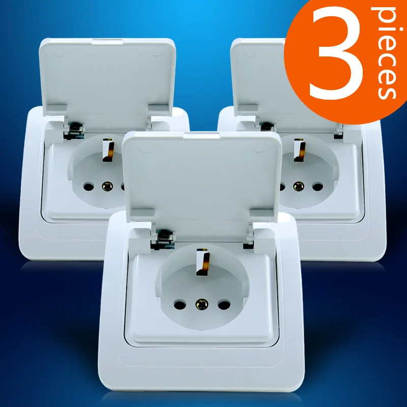 3 Pieces EU Regulations Standard Wall Power Outlet Splash Socket With Cover Waterproof OA810FC
3 Pieces EU Regulations Standard Wall Power Outlet Splash Socket With Cover Waterproof OA810FC