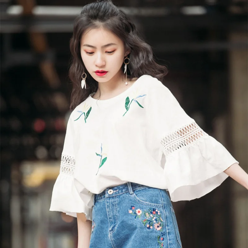 Hollow Out Flare Sleeve Blouses Women Crochet Blouses Ladies Tops Fashion 2018 Spring Female Clothings Gray White Shirts
Hollow Out Flare Sleeve Blouses Women Crochet Blouses Ladies Tops Fashion 2018 Spring Female Clothings Gray White Shirts