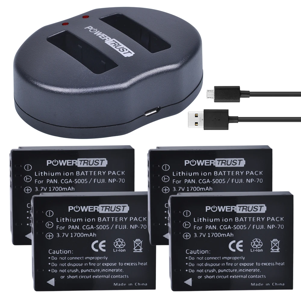 

4Pcs 3.7V 1700mAh CGA-S005 CGA S005 CGAS005 Battery+ Dual USB Charger for PANASONIC DMW-BCC12 DMC-FX8 FX9 FX10 FX12 FX50 FX150