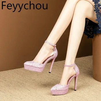 Women's Pumps Super High Heel Pointed Toe Platform Buckle Ankle Strap Sequined Cloth Patchwork 2019 Sexy Fashion Casual Party
Women's Pumps Super High Heel Pointed Toe Platform Buckle Ankle Strap Sequined Cloth Patchwork 2019 Sexy Fashion Casual Party
