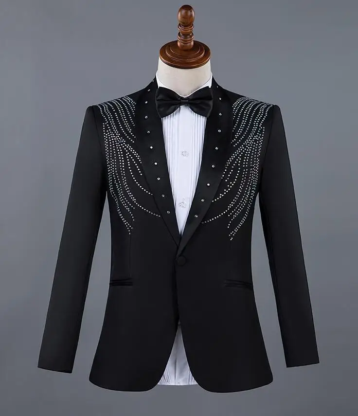 personality Collar diamonds Blazer men suit set with pants mens wedding suit costume singer stage clothing traje de novio hombre
personality Collar diamonds Blazer men suit set with pants mens wedding suit costume singer stage clothing traje de novio hombre