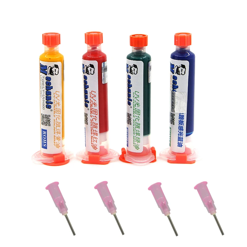 4 colors green UV Curable Solder Mask 10CC for PCB Circuit board protect Soldering Paste oil blue yellow red mask with needle
4 colors green UV Curable Solder Mask 10CC for PCB Circuit board protect Soldering Paste oil blue yellow red mask with needle