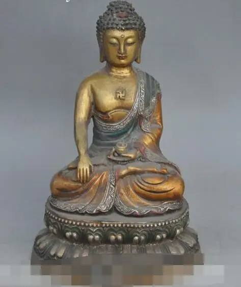 S2975 Chinese buddhism bronze gilt Stained sakyamuni Shakyamuni Medicine Buddha Statue