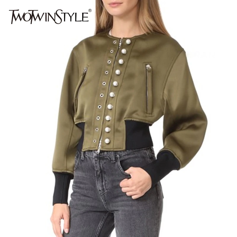 TWOTWINSTYLE Punk Style Jacket Tops Female Eyelet Pearl Long Sleeve Coat Women Casual Clothes Big Size 2019 Autumn Fashion
TWOTWINSTYLE Punk Style Jacket Tops Female Eyelet Pearl Long Sleeve Coat Women Casual Clothes Big Size 2019 Autumn Fashion
