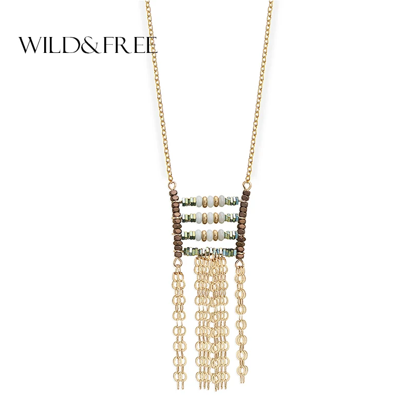 WILD & FREE Women Gold Zinc Alloy Tassel Pendant Long Chain Necklace Vintage Natural Stone Bead Collar Fashion Necklace Jewelry
WILD & FREE Women Gold Zinc Alloy Tassel Pendant Long Chain Necklace Vintage Natural Stone Bead Collar Fashion Necklace Jewelry