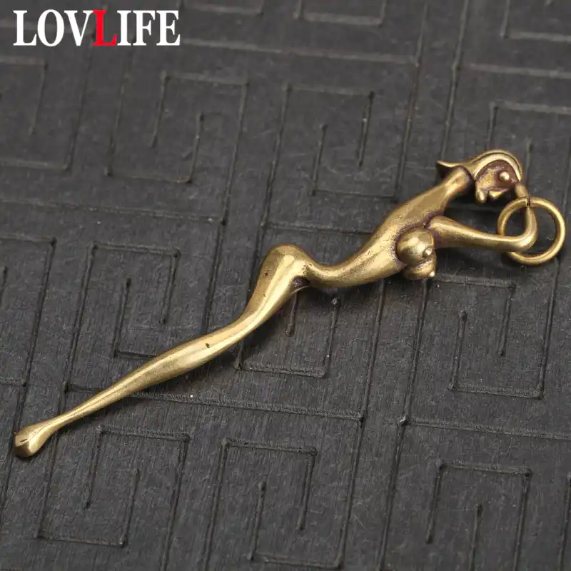 Vintage Beautiful Ruber Keychain Ring naked woman old plastic 60s/'