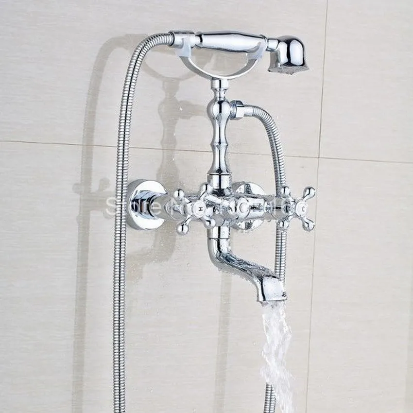 Chrome Brass Two Cross Handles Wall Mounted Clawfoot Bath Tub Faucet Mixer Tap Telephone Style Hand Held Shower Head Set atf901
Chrome Brass Two Cross Handles Wall Mounted Clawfoot Bath Tub Faucet Mixer Tap Telephone Style Hand Held Shower Head Set atf901