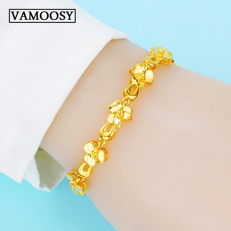 High Quality Adjustable 24K Gold Flower Chain Link Bracelets European Charm Brand Bracelets for Women DIY Jewelry Making
High Quality Adjustable 24K Gold Flower Chain Link Bracelets European Charm Brand Bracelets for Women DIY Jewelry Making