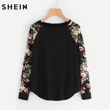 SHEIN Floral Raglan Sleeve Curved Hem Womens Tee Shirts Autumn Womens T shirts Casual Ladies Black Long Sleeve T shirt
SHEIN Floral Raglan Sleeve Curved Hem Womens Tee Shirts Autumn Womens T shirts Casual Ladies Black Long Sleeve T shirt