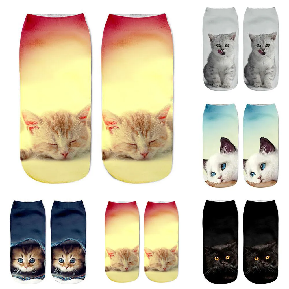 

Unisex Women Harajuku Socks Short Sock 3D Cat Printed Beautiful Socks Casual Lovely Girl Meias Popular Comfortable Anklet Soxs B