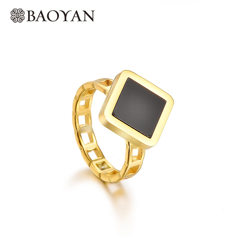 Baoyan Trendy Geometric Black Shell Setting Women Ring Gold Stainless Steel Rings For Women Rhombus Elegant Wedding Ring Jewelry
Baoyan Trendy Geometric Black Shell Setting Women Ring Gold Stainless Steel Rings For Women Rhombus Elegant Wedding Ring Jewelry
