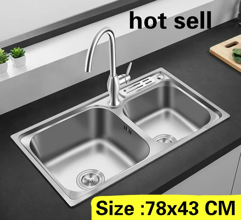 

Free shipping Apartment high quality kitchen double groove sink wash the dishes 304 stainless steel luxury hot sell 780x430 MM