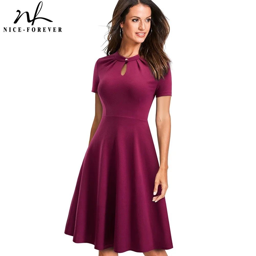 Nice-forever Vintage Retro Pure color Hollow out Button vestidos Business Party Female Flare Women Swing Dress A144
Nice-forever Vintage Retro Pure color Hollow out Button vestidos Business Party Female Flare Women Swing Dress A144