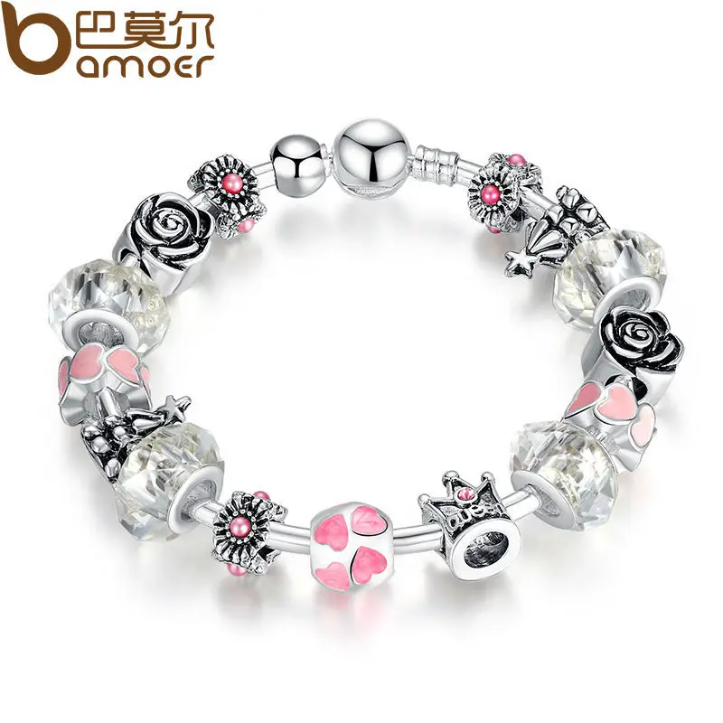 New Silver Color Charms Pendants Bracelet & Bangle with Heart Crown Rose Murano Beads & Charms Christmas Bracelet PA3072 BAMOER
New Silver Color Charms Pendants Bracelet & Bangle with Heart Crown Rose Murano Beads & Charms Christmas Bracelet PA3072 BAMOER