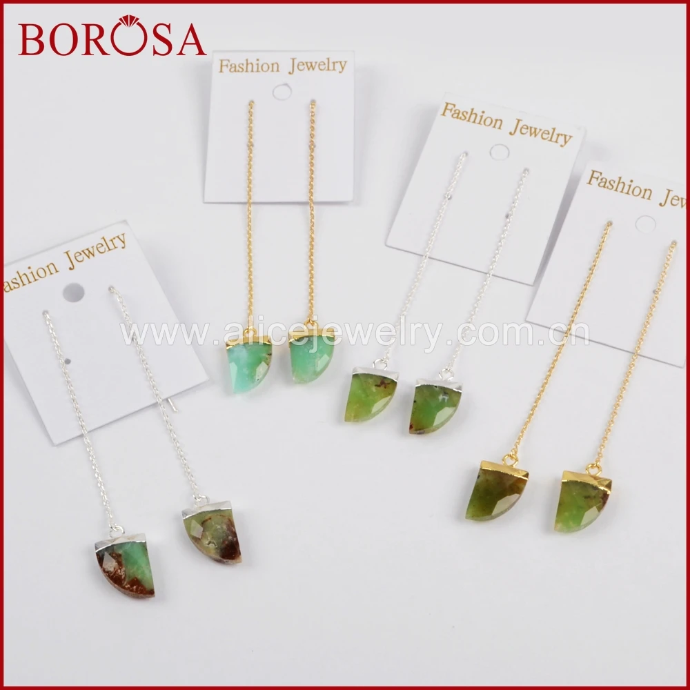 BOROSA Green Horn Gold Color Australia Stone Faceted Threader Earrings, Fashion Natural Stone Druzy Dangle Earrings 1347
BOROSA Green Horn Gold Color Australia Stone Faceted Threader Earrings, Fashion Natural Stone Druzy Dangle Earrings 1347