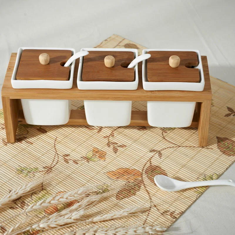 Kitchen Tool 3PC / Set Spice Storage Tins Bamboo Rack Ceramic Jars Spoons for Walt Sugar Pepper Mum Gift
Kitchen Tool 3PC / Set Spice Storage Tins Bamboo Rack Ceramic Jars Spoons for Walt Sugar Pepper Mum Gift
