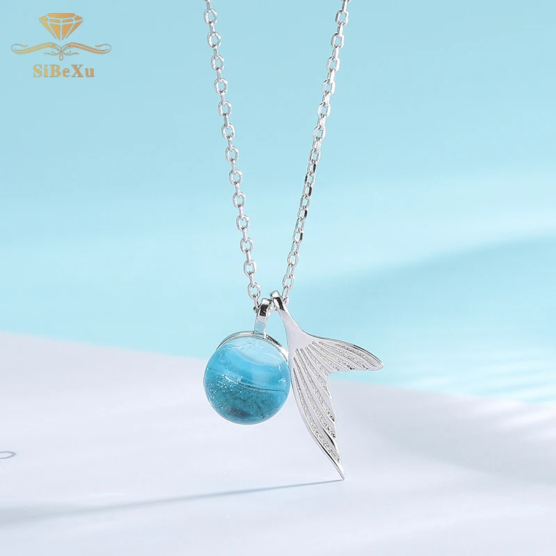 Whale Tail Fish Charm Blue Stone Foam Necklace Mermaid Tail Silver Necklace Love Fish 925 sterling silver Jewelery Collier
Whale Tail Fish Charm Blue Stone Foam Necklace Mermaid Tail Silver Necklace Love Fish 925 sterling silver Jewelery Collier