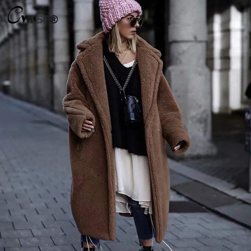 CWLSP Turn-down Collar Winter Faux Fur Coat Long Lambswool Thick Plush Warm Outerwear With Pockets Loose Abrigo Mujer QA2776
CWLSP Turn-down Collar Winter Faux Fur Coat Long Lambswool Thick Plush Warm Outerwear With Pockets Loose Abrigo Mujer QA2776