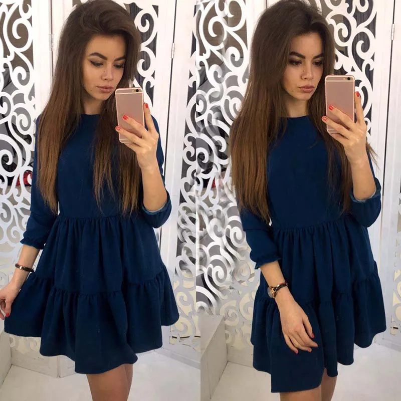 2017-Autumn-Winter-Women-Dress-Vintage-Black-Blue-Red-Dress-O-Neck-Casual-Fashion-Ruffles-Mini (2)