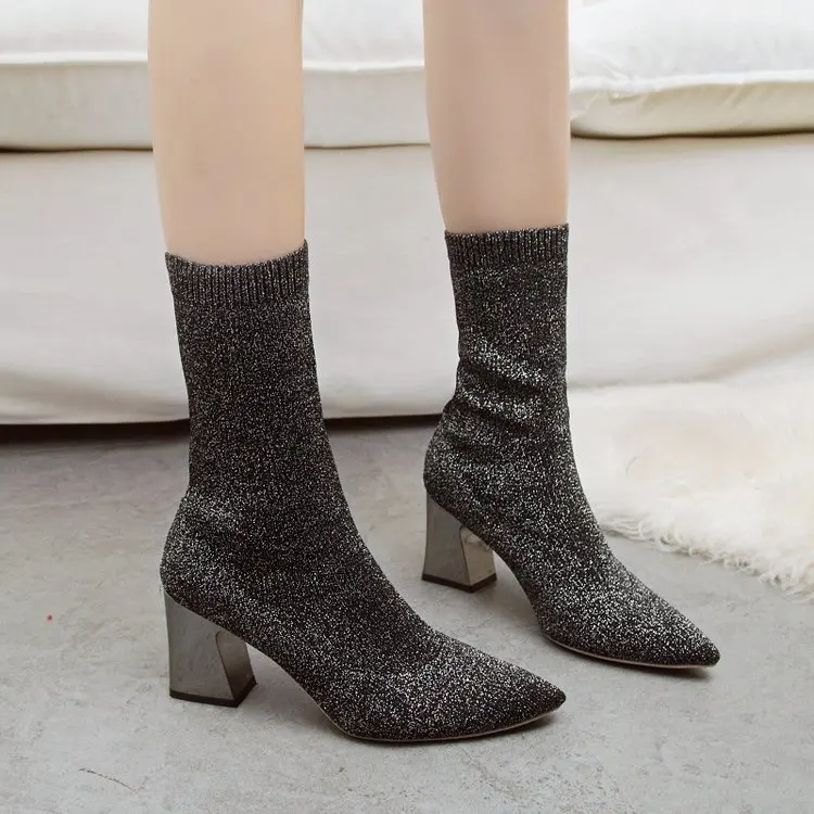 EOEODOIT Spring Autumn Sock Boots Fashion Elastic Stretch Mid Calf Silver Pumps Shoes Women Pointed Toe Metal Heel High Quality
EOEODOIT Spring Autumn Sock Boots Fashion Elastic Stretch Mid Calf Silver Pumps Shoes Women Pointed Toe Metal Heel High Quality