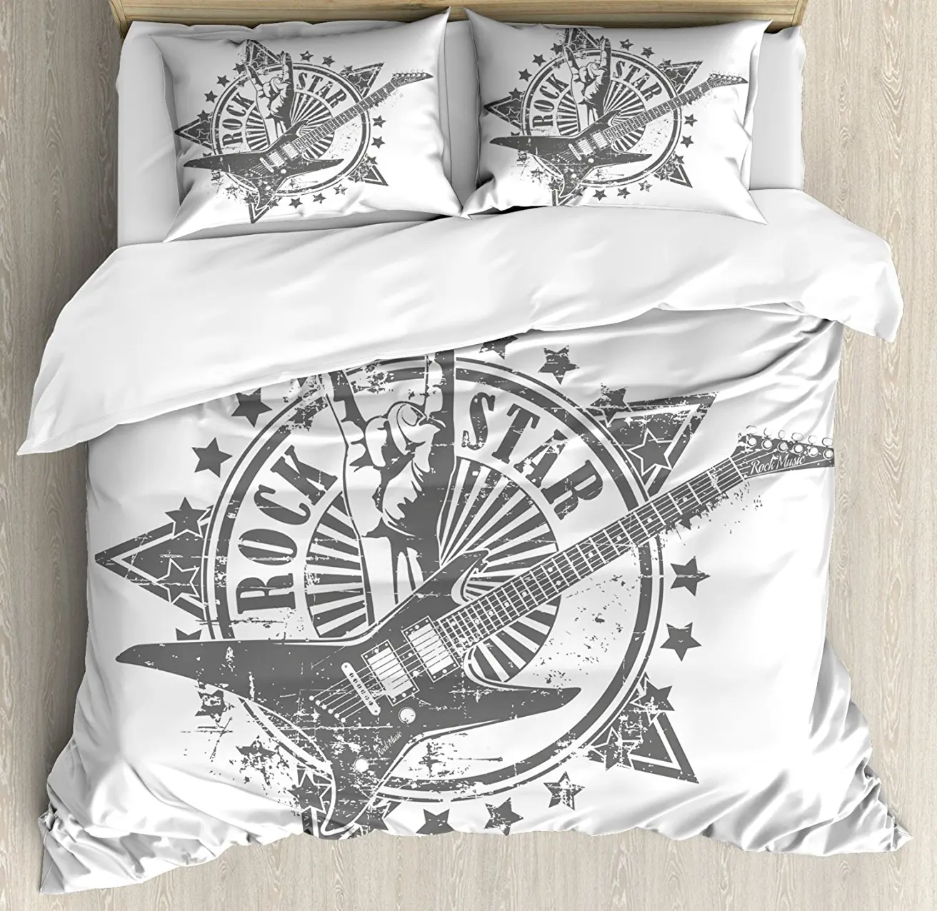 Guitar Duvet Cover Set Stars with Rock Sign Monochrome Musical Instrument Design Rockstar Life Singing 4 Piece Bedding Set
Guitar Duvet Cover Set Stars with Rock Sign Monochrome Musical Instrument Design Rockstar Life Singing 4 Piece Bedding Set