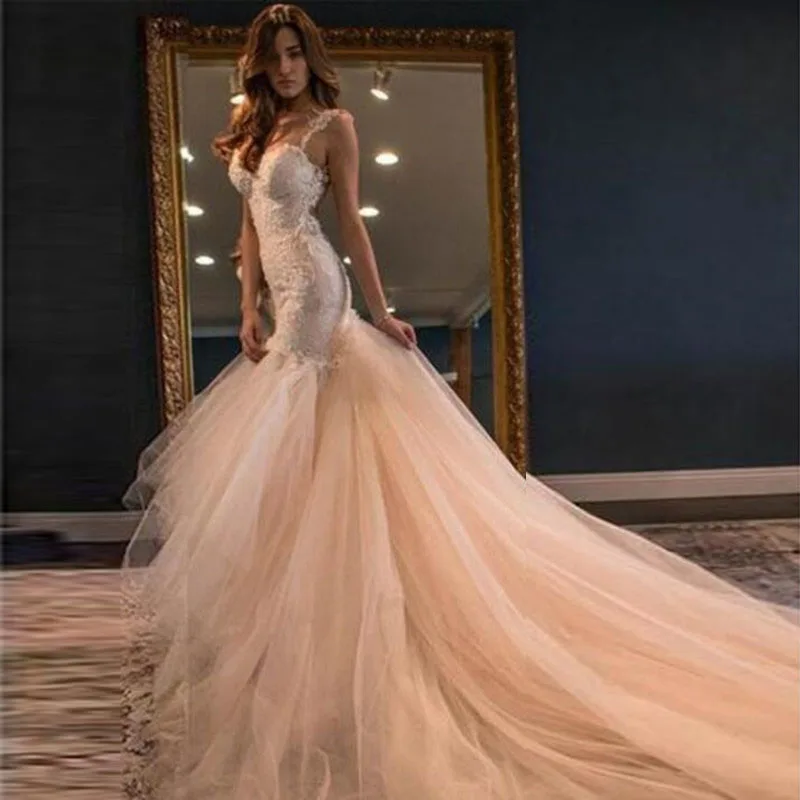 New Mermaid Wedding Formal Dresses Lace Applique Beaded Wedding Gowns Sexy Spaghetti Straps Backless Custom Robe De Mariage
New Mermaid Wedding Formal Dresses Lace Applique Beaded Wedding Gowns Sexy Spaghetti Straps Backless Custom Robe De Mariage