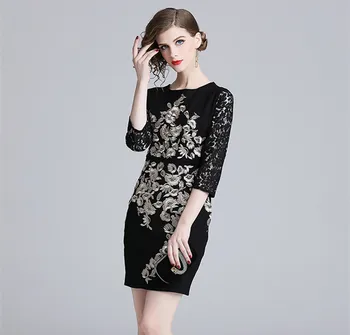 HAMALIEL High Quality Embroidery Floral Sheath Women Dress Autumn Black Patchwork Lace Hollow Out Dress Bodycon Pencil OL Dress
HAMALIEL High Quality Embroidery Floral Sheath Women Dress Autumn Black Patchwork Lace Hollow Out Dress Bodycon Pencil OL Dress