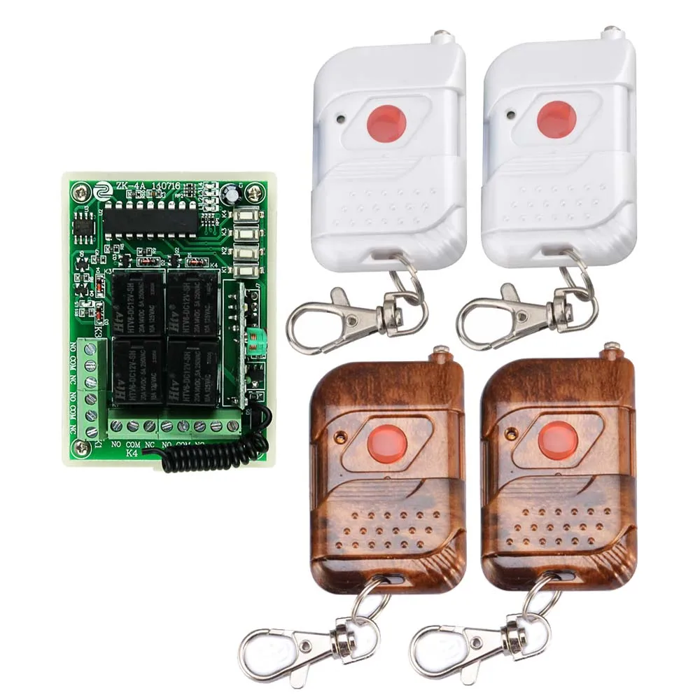 DC 12V 10A 4 Channel RF Wireless Relay Remote Control Lighting Switch System 1CH Relay Independent Work For 4PCS Wireless TX
DC 12V 10A 4 Channel RF Wireless Relay Remote Control Lighting Switch System 1CH Relay Independent Work For 4PCS Wireless TX