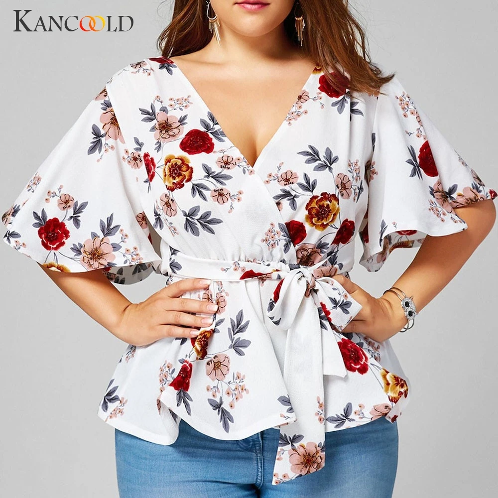 KANCOOLD top T-Shirt Fashion Womens Floral Print Plus Size T-Shirt Belted Surplice Peplum V-Neck new top femme 2018dec28
KANCOOLD top T-Shirt Fashion Womens Floral Print Plus Size T-Shirt Belted Surplice Peplum V-Neck new top femme 2018dec28