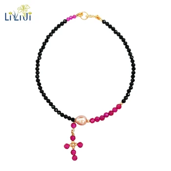 Lii Ji Gemstone Natrual Stone Black Spinel ,Lab-created Ruby ,Cross Charm 925 Sterling Silver Gold Plated Shining Bracelet
Lii Ji Gemstone Natrual Stone Black Spinel ,Lab-created Ruby ,Cross Charm 925 Sterling Silver Gold Plated Shining Bracelet