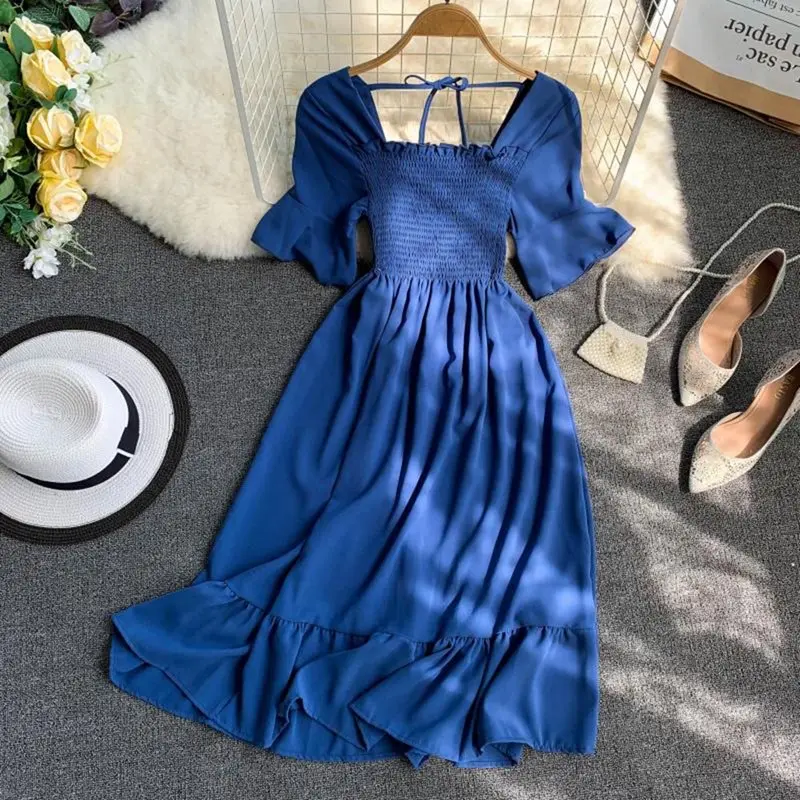 Summer Boho Dress Women Elegant Backless Pleated Sweet Pink Travel Holiday Yellow Street Retro Ruffle Chic Blue Chiffon Dresses
Summer Boho Dress Women Elegant Backless Pleated Sweet Pink Travel Holiday Yellow Street Retro Ruffle Chic Blue Chiffon Dresses