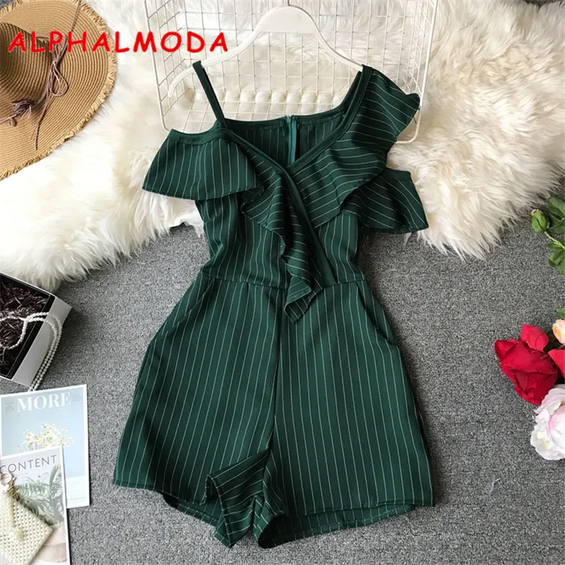 ALPHALMODA женский летний короткий комбинезон с рюшами нерегулярный открытыми