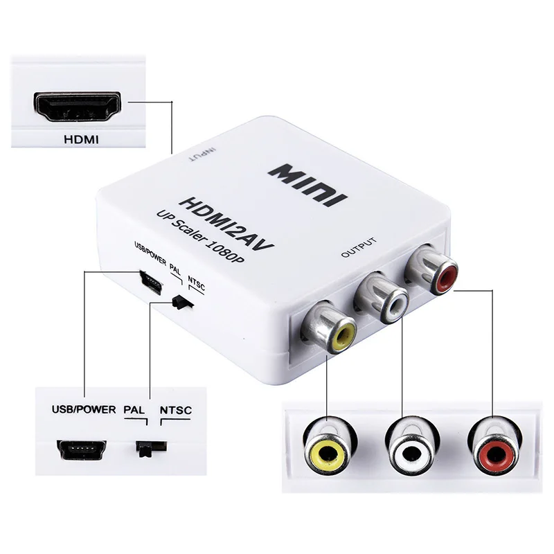 HDMI To AV HD 1080P HDMI To AV/RCA CVBS Adapter Mini HDMI2AV Video Converter Box For HDTV TV PS3 Computer PC VCR NTSC
HDMI To AV HD 1080P HDMI To AV/RCA CVBS Adapter Mini HDMI2AV Video Converter Box For HDTV TV PS3 Computer PC VCR NTSC