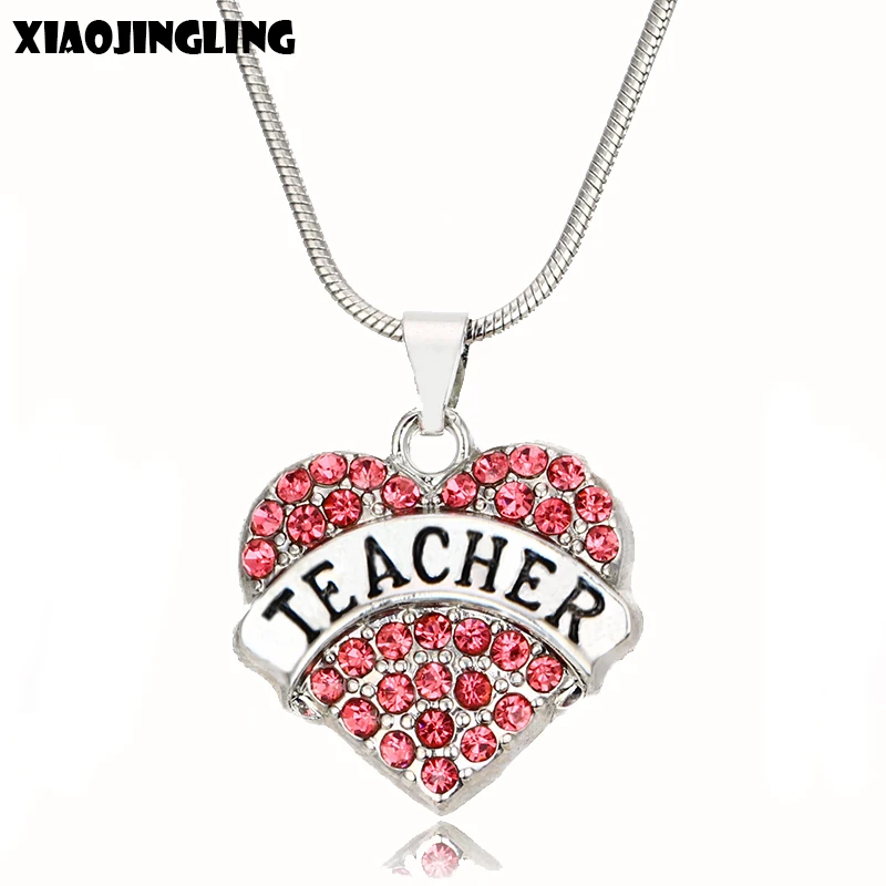 XIAOJINGLING Popular Pink Rhinestones Heart Teacher Necklaces & Pendants Sweater Sliver Chain Necklace Teacher 's Day Gift 2018
XIAOJINGLING Popular Pink Rhinestones Heart Teacher Necklaces & Pendants Sweater Sliver Chain Necklace Teacher 's Day Gift 2018