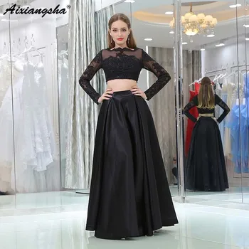 Long Sleeve Black 2019 Evening Dress A Line High Neck Appliques Two Piece Prom Dress Evening Gown vestido de festa
Long Sleeve Black 2019 Evening Dress A Line High Neck Appliques Two Piece Prom Dress Evening Gown vestido de festa