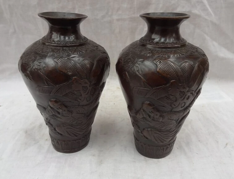 S2615 Chinese Bronze Man LiBai Li Po Poets Statue HanZi Twin Flower Pot Vase Pair D0318
S2615 Chinese Bronze Man LiBai Li Po Poets Statue HanZi Twin Flower Pot Vase Pair D0318