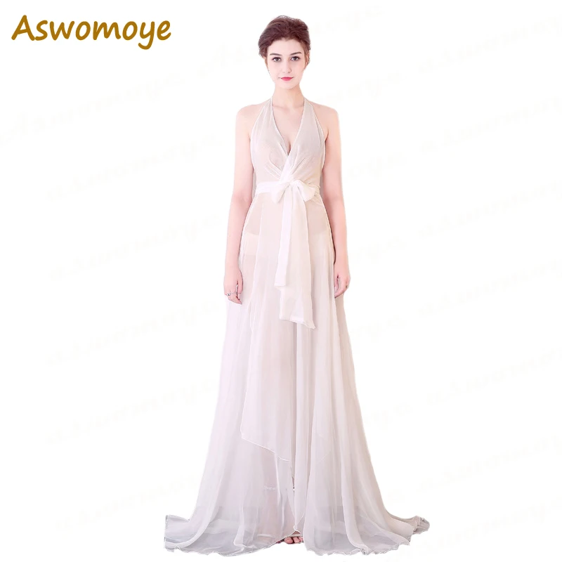 Aswomoye Women A-Line Chiffon Evening Dress 2018 Sexy Backless V-Neck Halter Illusion Bottom Split Prom Dress Robe De Soiree
Aswomoye Women A-Line Chiffon Evening Dress 2018 Sexy Backless V-Neck Halter Illusion Bottom Split Prom Dress Robe De Soiree