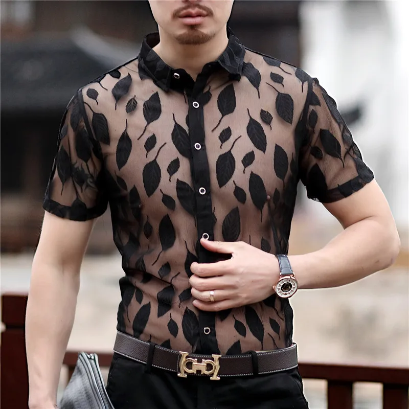 Leaf Print Mesh Shirt For Men Summer Short Sleeve See Through Sexy Transparent Shirt Men Mesh Club Party Camisa Social Masculina
Leaf Print Mesh Shirt For Men Summer Short Sleeve See Through Sexy Transparent Shirt Men Mesh Club Party Camisa Social Masculina