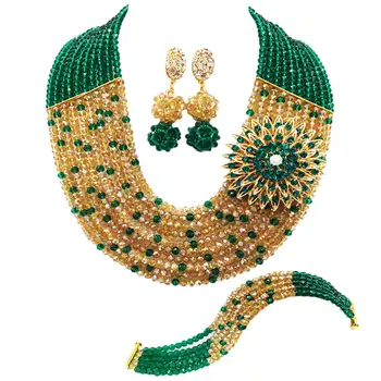 Teal Green Gold AB Crystal Beaded Multi Strands Statement Necklace Nigerian Wedding African Beads Jewelry Set for Women 10C-SZ21
Teal Green Gold AB Crystal Beaded Multi Strands Statement Necklace Nigerian Wedding African Beads Jewelry Set for Women 10C-SZ21