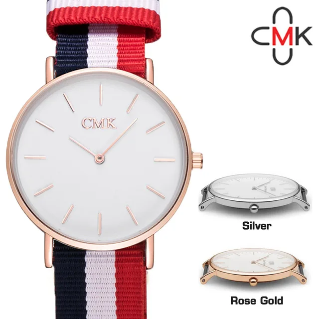 

Geneva Canvas Fashion Watch Luxury Multicolor Stripe Watch Casual Quartz Super Thin Case wristwatches British Style Relogio