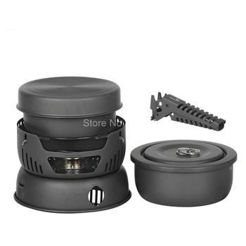 Alocs 10Pcs 2-4 Persons Portable Outdoor Camping Cooking Set Cookware Picnic Pots Pan Cooking Alcohol Stove with Bag CW-C05