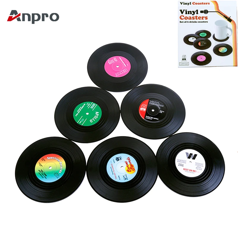 

Anpro Vinyl Round Disc Record Coaster Pad Non-slip Environmental Plastic Thermal Insulation Mug Coaster Table Placemats