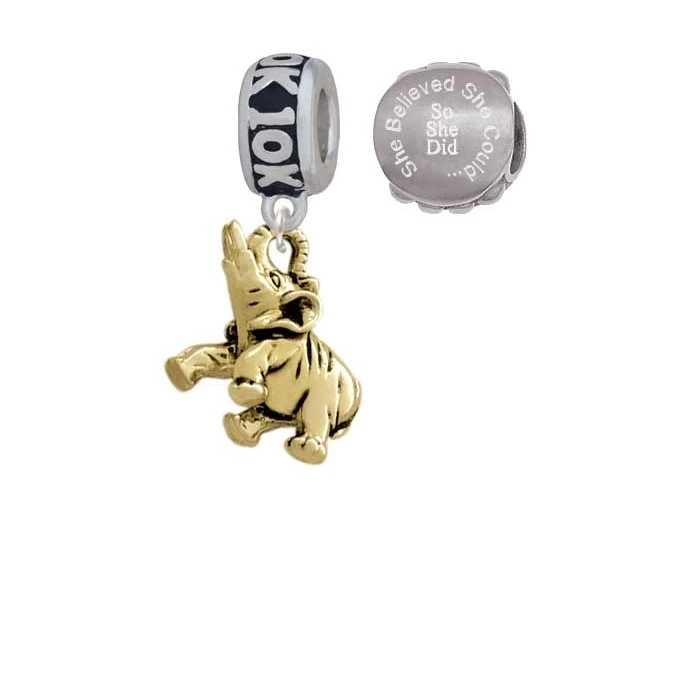 Goldtone 3-D Elephant 10K Run She Believed She Could Charm Beads (Set of 2)