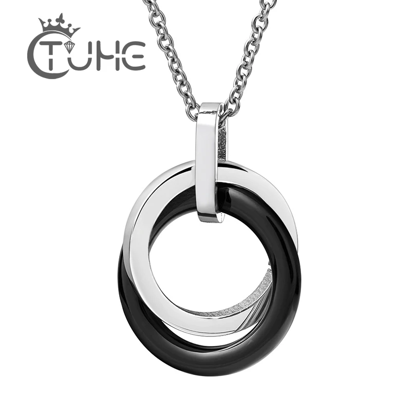 Silver Black White Double Circle Ceramic Necklace Pendant With Stainless Steel Classic Simple Style Pendant Jewelry For Female
Silver Black White Double Circle Ceramic Necklace Pendant With Stainless Steel Classic Simple Style Pendant Jewelry For Female
