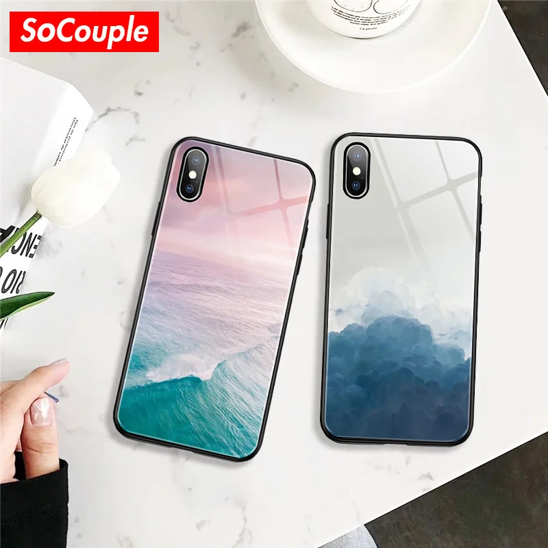 SoCouple Phone Case For iphone X Xs max XR Clear Clouds Ocean Pattern Tempered Glass Case For iphone 6 6s 7 8 plus Back Cover
SoCouple Phone Case For iphone X Xs max XR Clear Clouds Ocean Pattern Tempered Glass Case For iphone 6 6s 7 8 plus Back Cover