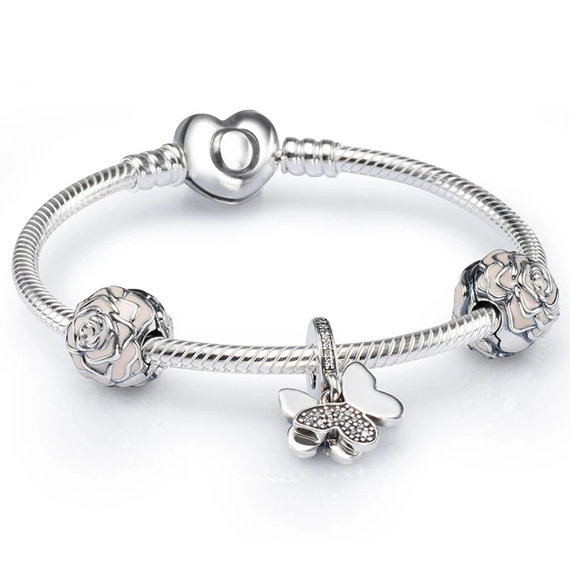 100% 925 Sterling Silver Brand-new Charm Elegant Charming Butterfly and Rose Bracelet Set Fit women fashion jewelry DIY Gift
100% 925 Sterling Silver Brand-new Charm Elegant Charming Butterfly and Rose Bracelet Set Fit women fashion jewelry DIY Gift