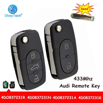 OkeyTech 3 Button Flip Folding Auto Car Fob Remote Key 433Mhz ID48 Chip for Audi A3 A4 A6 A8 Old Models RS4 TT Quttro 4D0837231A